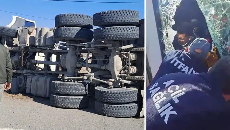 Virajı Alamayan Kamyon Yolda Devrildi: Olay Anı Kameralara Yansıdı
